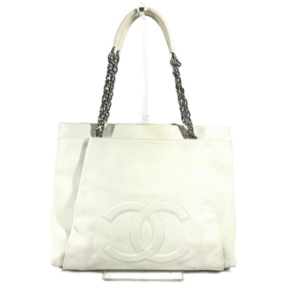 CHANEL White Caviar Leather Logo Shoulder Bag - Picture 1 of 15